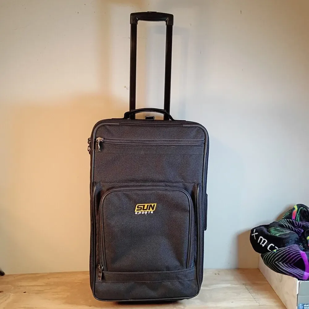 Vintage SUN Sports Black Softside Rolling Suitcase Luggage 2-Wheel Travel Bag